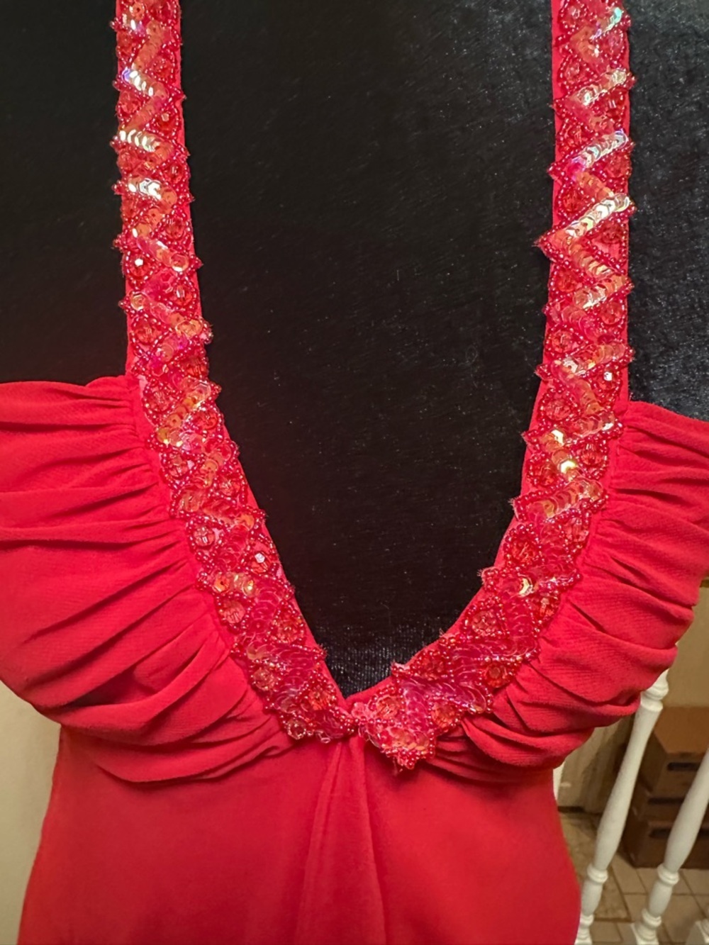 Vintage Y2K Red Beaded Halter Chiffon Top Fairycore Size 6 - Picture 7 of 11